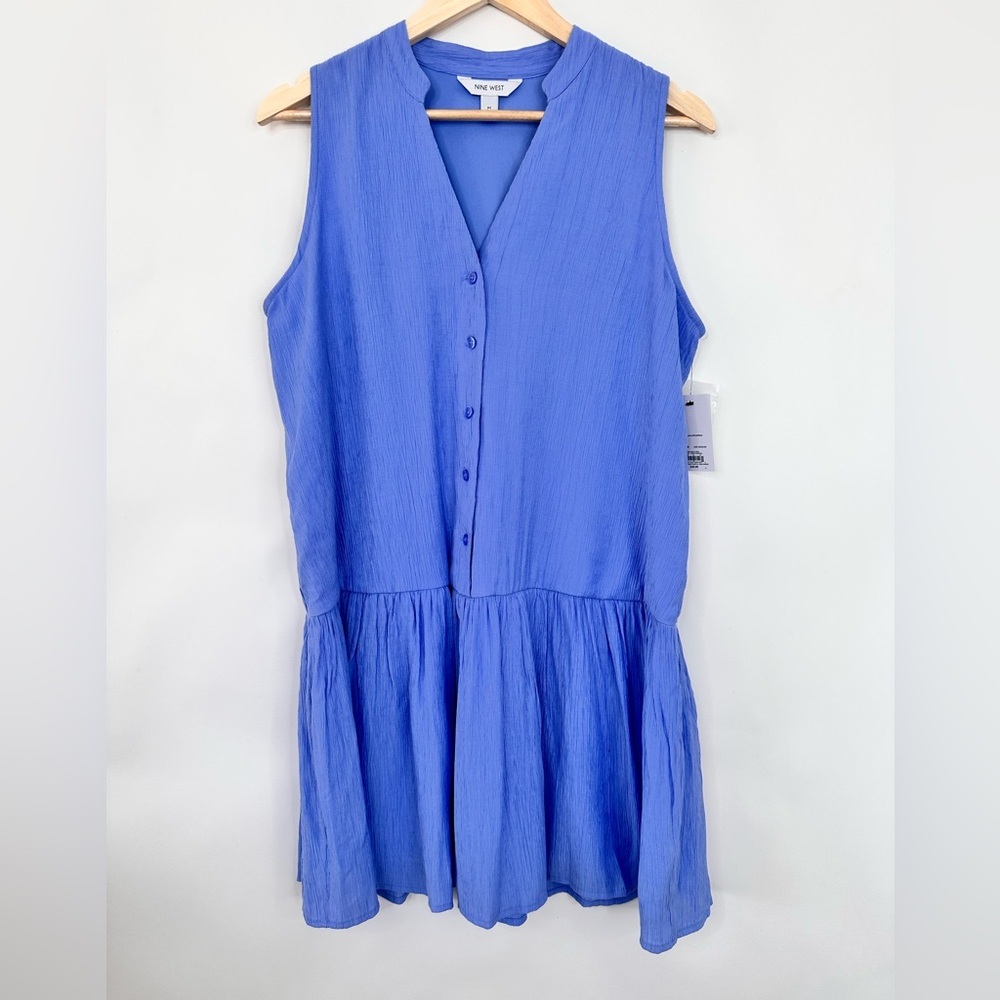 Nine West Button Up Ruffle Hem Dress Size M Periwinkle Blue NWOT